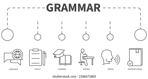 Grammar Vector Illustration concept. Banner with icons and keywords . Grammar symbol vector elements for infographic web