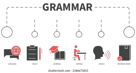 Grammar Vector Illustration concept. Banner with icons and keywords . Grammar symbol vector elements for infographic web