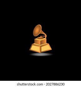 Grammy Award Vector Icon With Gold Color Scheme And Black Background.