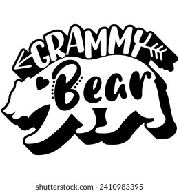 grammy bear black vector graphic design and cut file