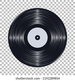 Gramophone black vinyl LP record template isolated on checkered background. Vector illustration