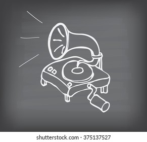 gramophone doodle on blackboard
