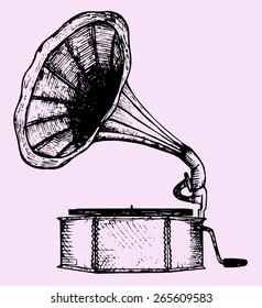 gramophone, doodle style, sketch illustration 