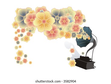 gramophone erupts flowers