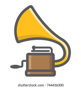 Gramophone filled outline icon, music and instrument, phonograph sign vector graphics, a colorful line pattern on a white background, eps 10.