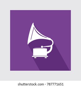Gramophone flat icon with long shadow