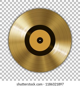 Gramophone golden vinyl LP record template isolated on checkered background. Vector illustration