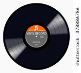 Gramophone gray label vinyl LP record with music note. Black musical long play album disc 33 rpm. old technology, realistic retro design, vector art image illustration, isolated on white background