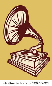 gramophone with horn speaker
