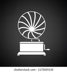 Gramophone icon. Black background with white. Vector illustration.