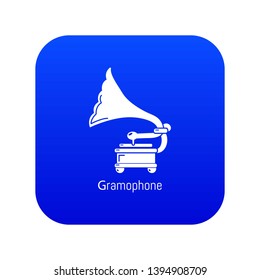 Gramophone icon blue vector isolated on white background