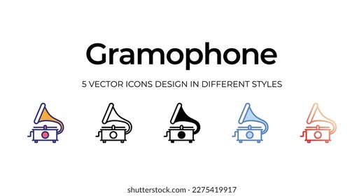 gramophone Icon Design in Five style with Editable Stroke. Line, Solid, Flat Line, Duo Tone Color, and Color Gradient Line. Suitable for Web Page, Mobile App, UI, UX and GUI design.
