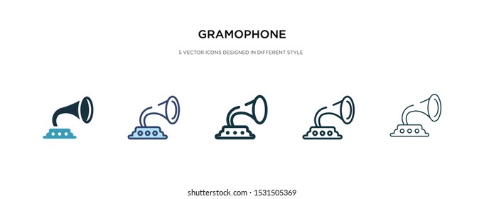 gramophone icon in different style vector illustration. two colored and black gramophone vector icons designed in filled, outline, line and stroke style can be used for web, mobile, ui