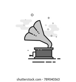 Gramophone icon in flat outlined grayscale style. Vector illustration.