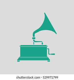 Gramophone icon. Gray background with green. Vector illustration.