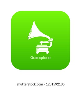 Gramophone icon green vector isolated on white background