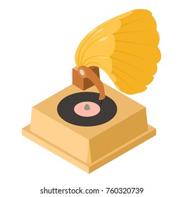 Gramophone icon. Isometric illustration of gramophone vector icon for web