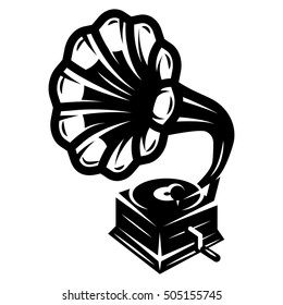gramophone icon for a logo template, vector monochrome illustration