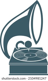 Icono de gramófono. Logo antiguo del fonógrafo. Reproductor de disco vinílico de vintage