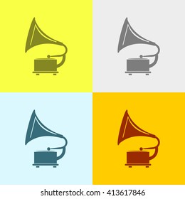 Gramophone Icon on Four Different Backgrounds. Eps-10.