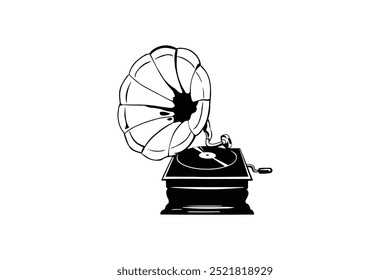 Gramophone icon. Phonograph record player illustration silhouette for vintage music design elements