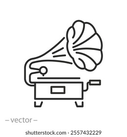 gramophone icon, retro turntable, vintage musical horn, thin line symbol - editable stroke vector illustration