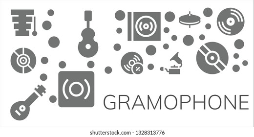 gramophone icon set. 11 filled gramophone icons.  Collection Of - Xylophone, Instrument, Vinyl, Vynil, Mandolin, Gramophone, Record, Cymbals