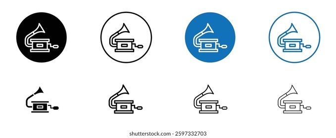 Gramophone icon set in black and blue colors on white background