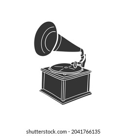Gramophone Icon Silhouette Illustration. Vintage Music Vector Graphic Pictogram Symbol Clip Art. Doodle Sketch Black Sign.