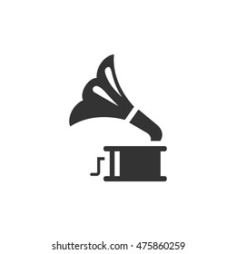 Gramophone icon in single color. Music instrument player listen nostalgia