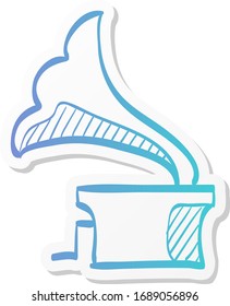 Gramophone icon in sticker color style. Music instrument player listen nostalgia