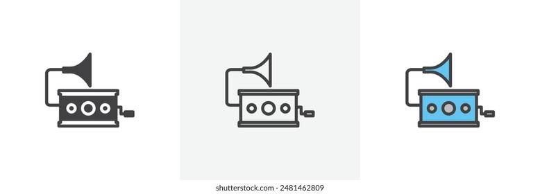 Gramophone icon symbol collection on white background.