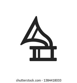 Gramophone icon in thick outline style. Black and white monochrome vector illustration.