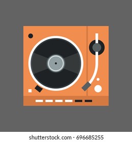 Gramophone Icon Vinyl Disk Recorder Audio System Flat Vector Illustration
