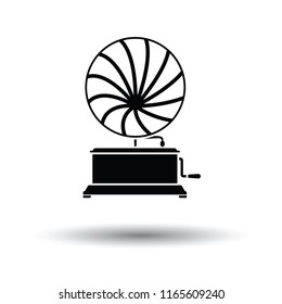 Gramophone icon. White background with shadow design. Vector illustration.