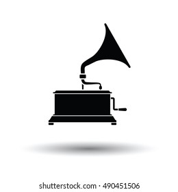 Gramophone icon. White background with shadow design. Vector illustration.