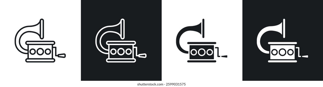 Gramophone icons in flat and linear vector illustration on white background.