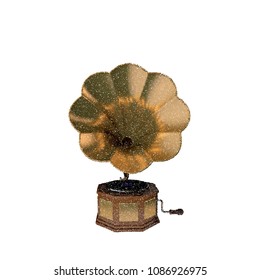 Gramophone. Isolated on white background. Vector illustration. Pointillism style.