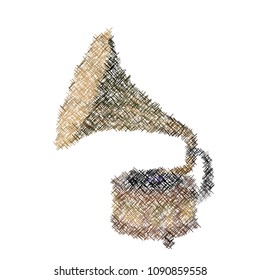 Gramophone. Isolated on white background. Vector illustration. Cross Hatching style.