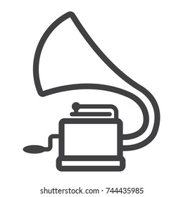 Gramophone line icon, music and instrument, phonograph sign vector graphics, a linear pattern on a white background, eps 10.