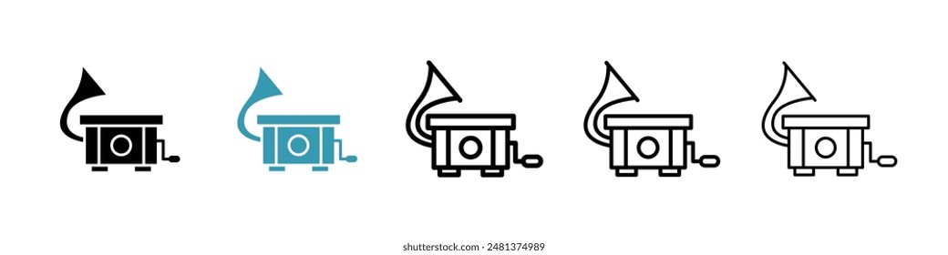 Gramophone line icon vector set.