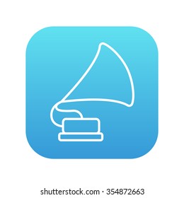 Gramophone line icon for web, mobile and infographics. Vector white icon on the blue gradient square with rounded corners isolated on white background.