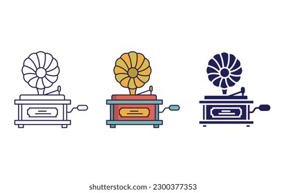 gramophone line and solid illustration icon