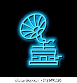 gramophone for listen audio music neon light sign vector. gramophone for listen audio music illustration