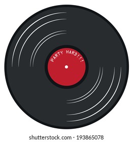 gramophone LP record with red label and party hard text vector illustration