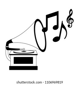 gramophone music retro with music notes