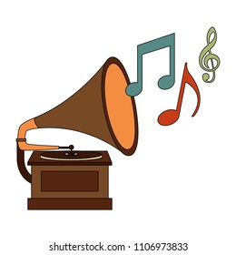 gramophone music retro with music notes