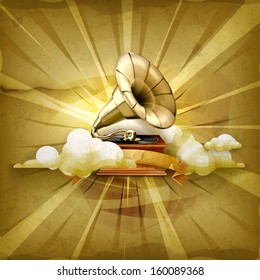 Gramophone, old style vector background