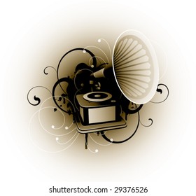 gramophone on a floral background