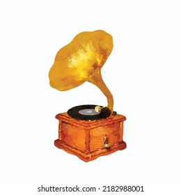 Gramophone on white background. Vinyl player recorder vector illustration. Megaphone. Royal gramophone. Retro style decoration. Picture for design, logo and card.